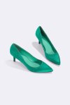 green satin pumps