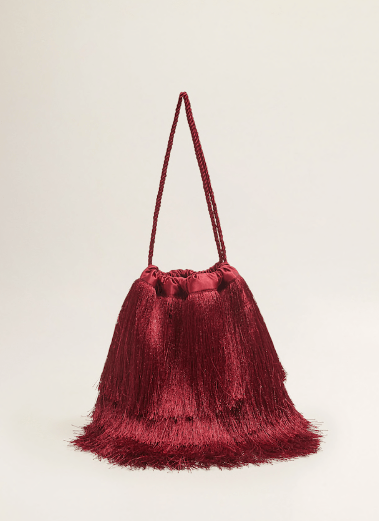 satin fringed bag