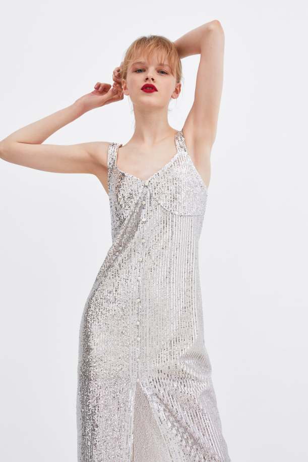 zara silver sequin dress