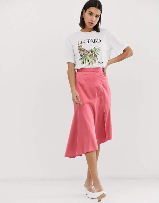 neon rose satin skirt