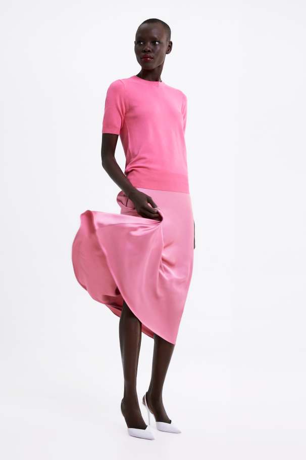 zara pink satin skirt