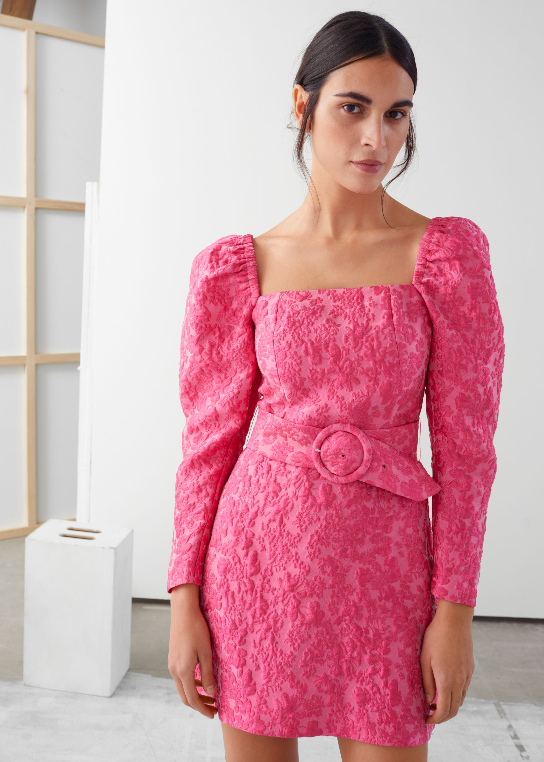 stories jacquard dress